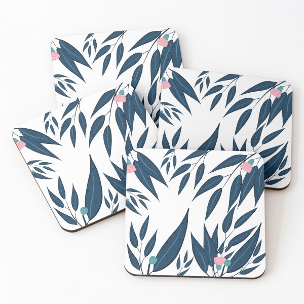 Item preview, Blue gum leaves with pink flowers designed and sold by Yellowsprint.