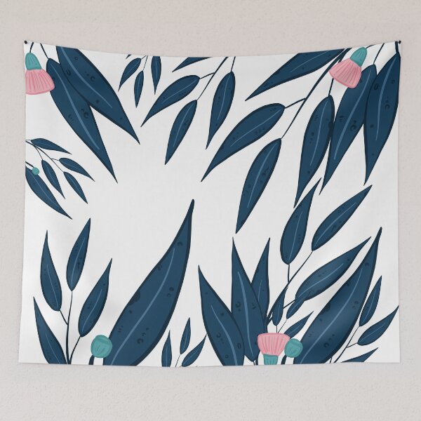 Item preview, Blue gum leaves with pink flowers designed and sold by Yellowsprint.