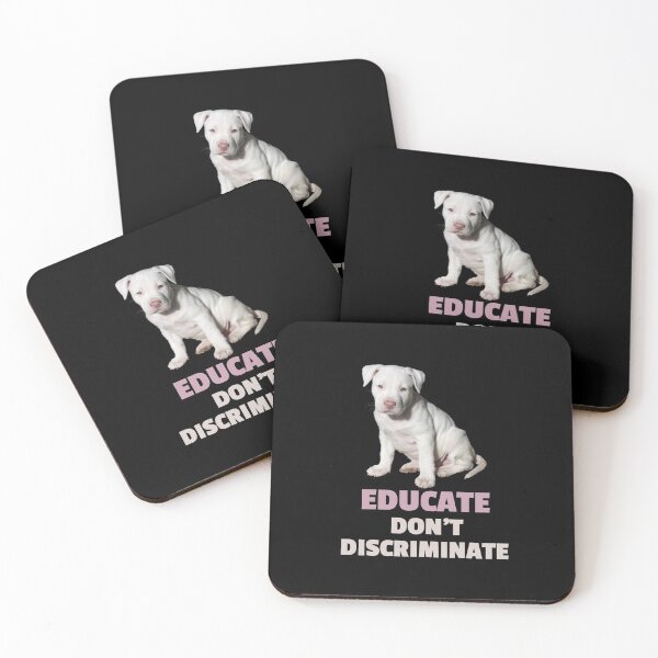Item preview, Cute little white puppy pitbull saying / educate don't discriminate designed and sold by portrait4you.