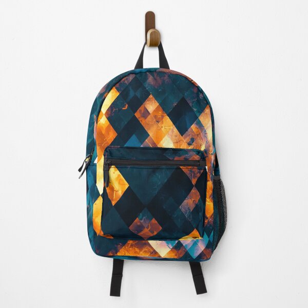 Item preview, geometric square pixel pattern abstract background in blue orange brown designed and sold by Mrvell.