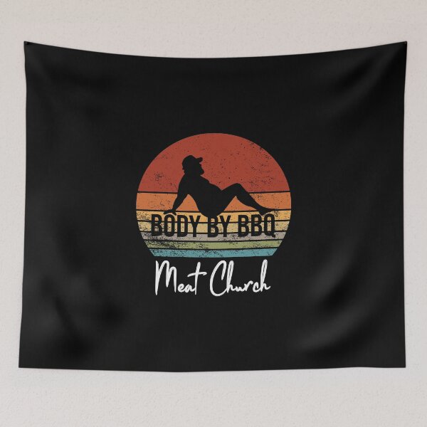 Item preview, Funny Body By BBQ Retro Vintage Sunset Meat Church, Funny Men  designed and sold by magicos1.