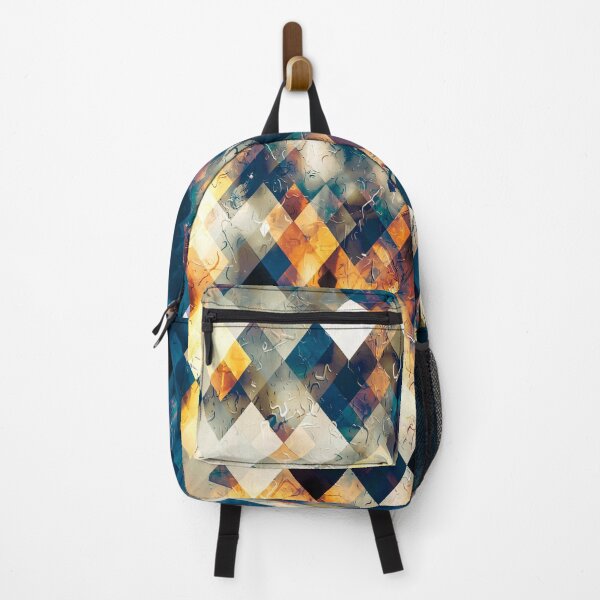 Item preview, geometric square pixel pattern abstract background in blue brown orange designed and sold by Mrvell.