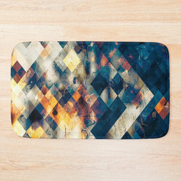 Item preview, geometric square pixel pattern abstract background in blue brown orange designed and sold by Mrvell.