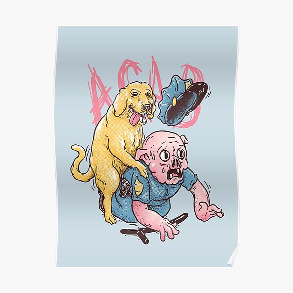 Fuck the Police - ACAB Yellow Lab Funny Hump Time Triumphant Justice | Fuck12 | Defund The Police | Leg Hump Leghump | Eat The Rich | Kids Mask | Backpack | Funny Labrador Pig Cop Babushka Boi Poster
