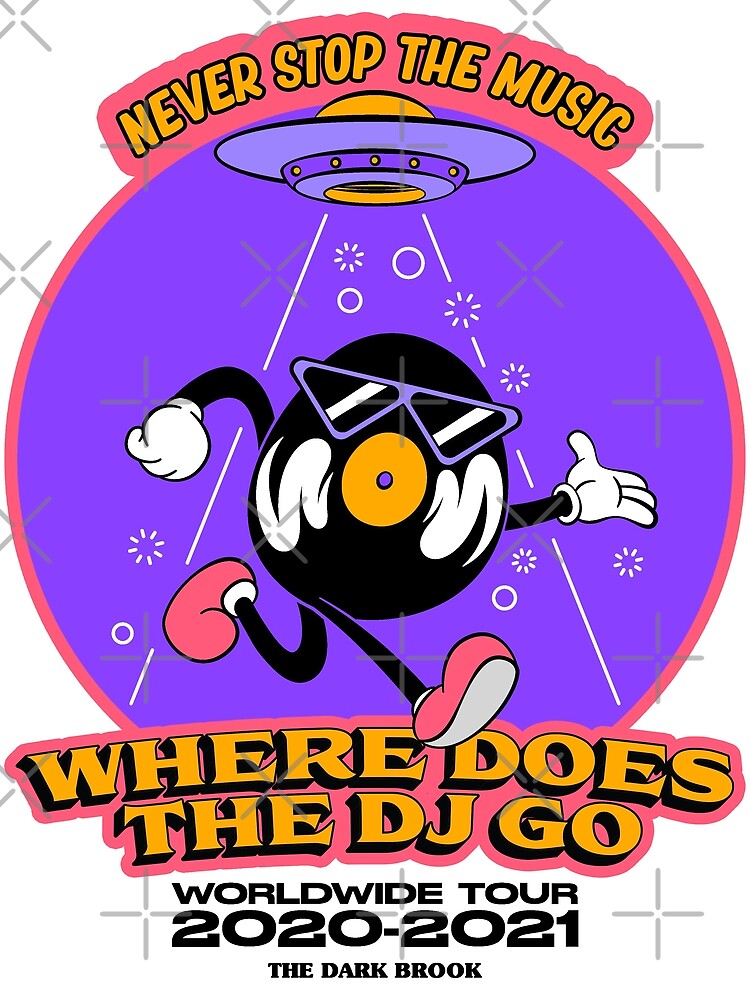  colourful retro illustration where does the dj go never stop the