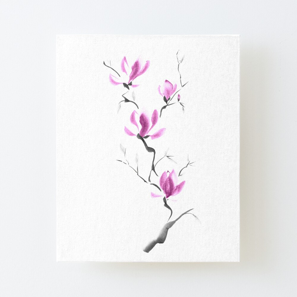 Lámina montada «Rama de flores de magnolia púrpura floreciente Pintura de  Zen Sumi-e japonesa sobre arte blanco» de AwenArtPrints | Redbubble