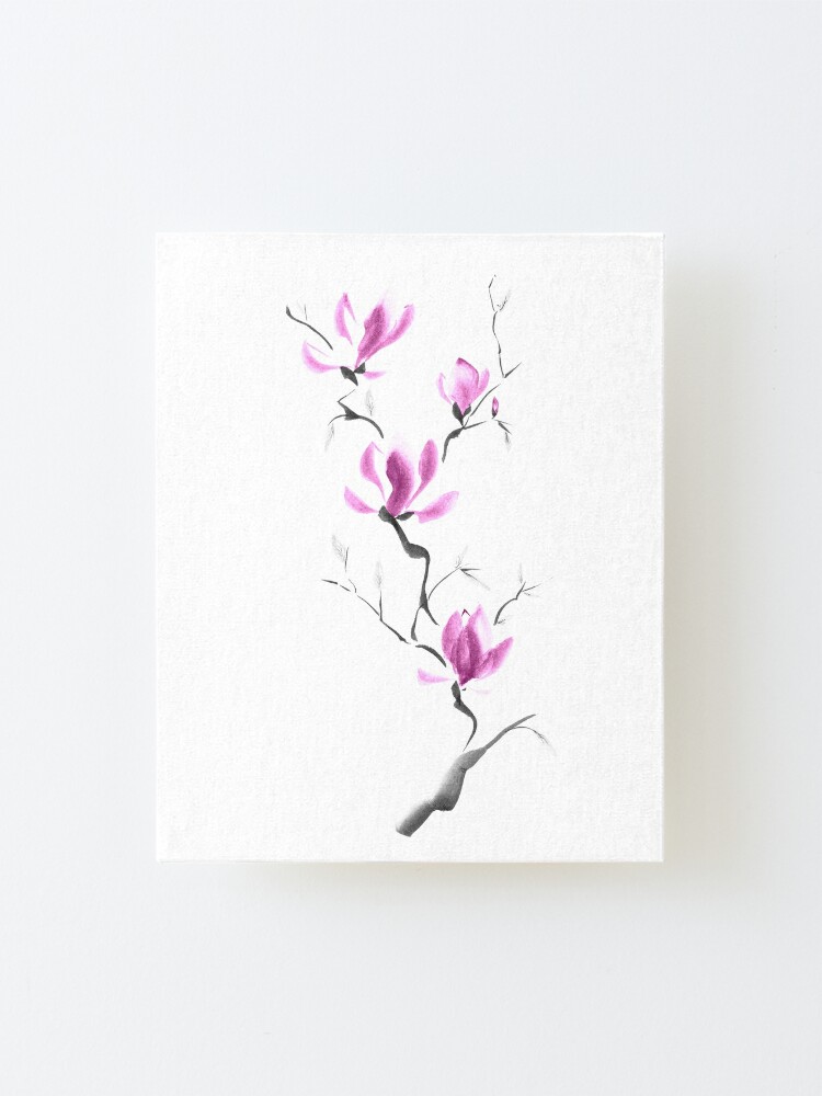 Lámina montada «Rama de flores de magnolia púrpura floreciente Pintura de  Zen Sumi-e japonesa sobre arte blanco» de AwenArtPrints | Redbubble