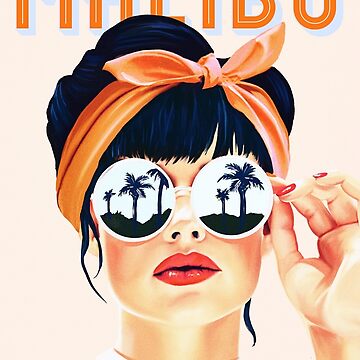 Pegatina for Sale con la obra Malibu California chica pinup vintage sexy y elegante con gafas de sol de The Whiskey Ginger Design Shop Redbubble