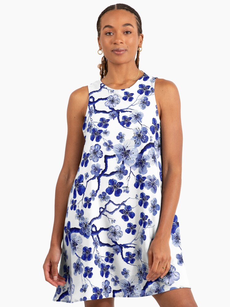 Blue Sakura Cherry Blossom Pattern" A-Line Dress for Sale by virillanissa |  Redbubble