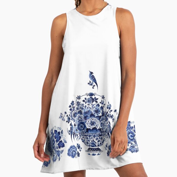 blue pottery dress Blue Pottery Inspired Lace Dress And Diaper Cover – Yo Baby India main image 1