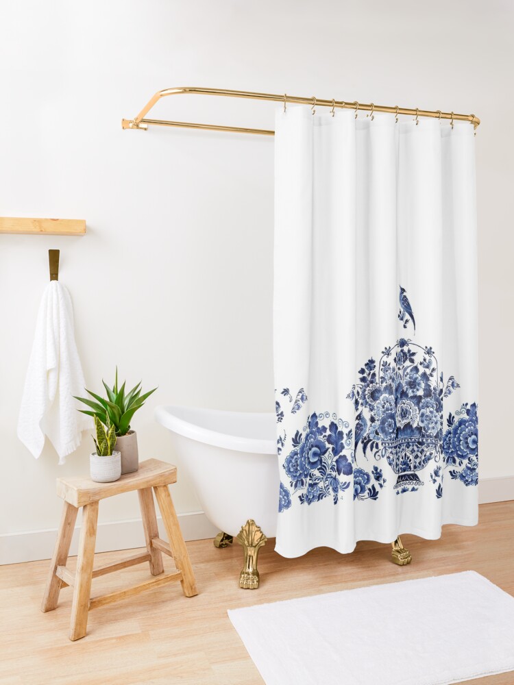 Disover Blue Pottery Pattern Shower Curtain