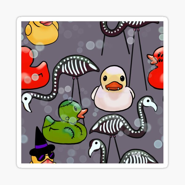 Item preview, Spooky Halloween Rubber Ducks and Pink Flamingo Skeletons Gray designed and sold by JamieWetzel.
