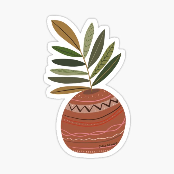 Pink and striped funky pot with greenery Sticker