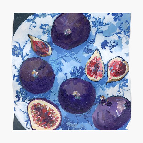 Figs on a White and Blue Patterned Plate Poster