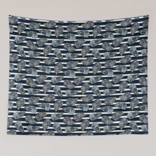 Item preview, Oysters on the half shell - dark navy stripes designed and sold by cityette.