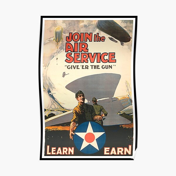 WAR JOIN THE AIR SERVICE FLY LEARN EARN UNITED STATES ARMY VINTAGE POSTER REPRO