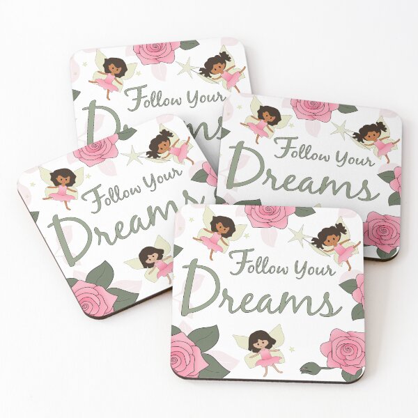 Item preview, Follow Your Dreams Quote with Cute Fairies and Roses designed and sold by nutmegfairy.