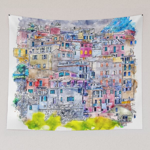 Item preview, Colorful Manarola Italy Watercolor designed and sold by VerboShop.