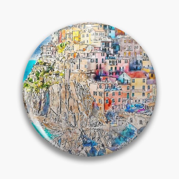 Item preview, View of Manarola Italy Watercolor designed and sold by VerboShop.