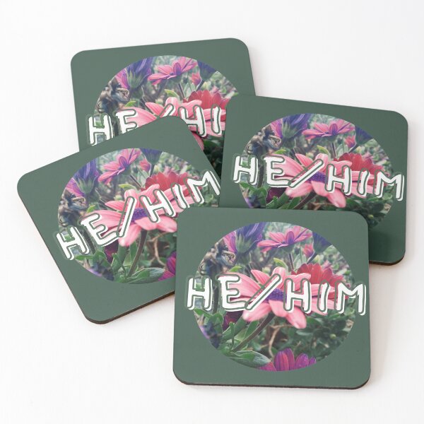 Item preview, He/Him Pronouns Logo with Purple and Pink Flowers designed and sold by homotropic.