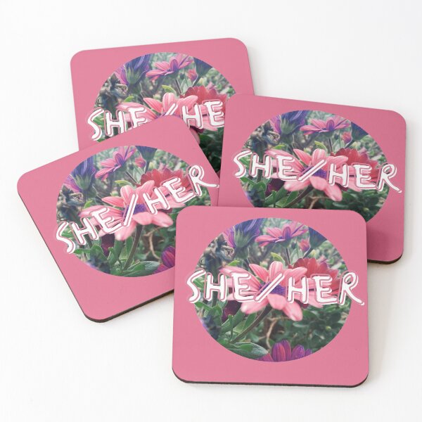 Item preview, She/Her Pronouns Logo with Purple and Pink Flowers designed and sold by homotropic.
