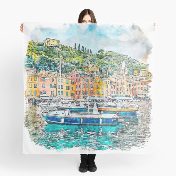 Portofino Bay Italy Watercolor Scarf