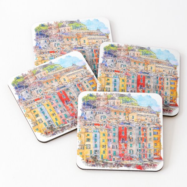 Item preview, Colorful Portovenere Italy Watercolor designed and sold by VerboShop.
