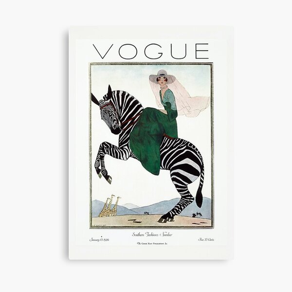 Vogue Cover - January 1926 - Zebra Safari Canvas Print