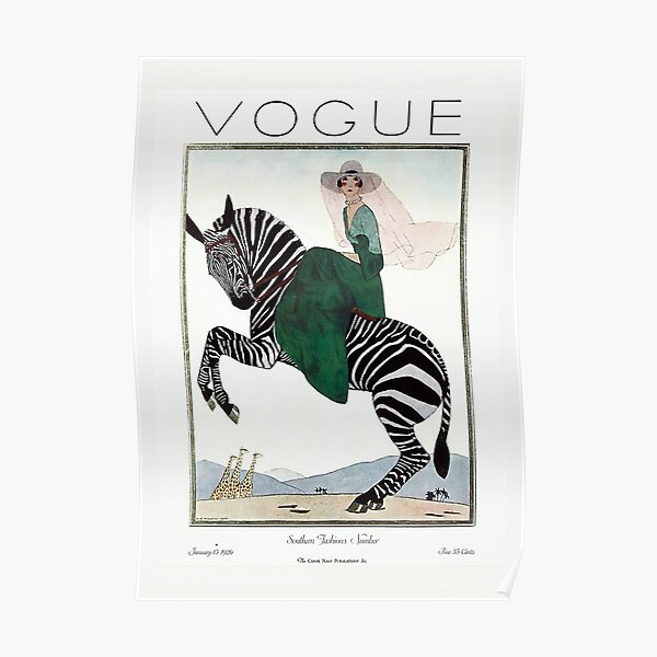 Vogue Cover - January 1926 - Zebra Safari Poster