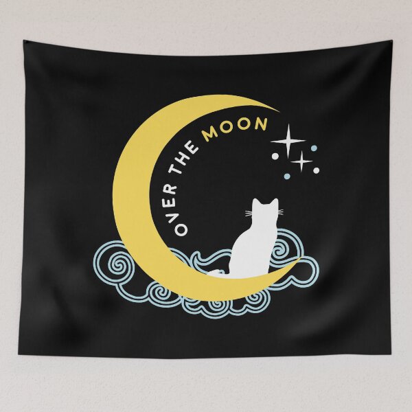 Item preview, Over the moon cat mooncat minimalist tattoo art designed and sold by Artyselley.
