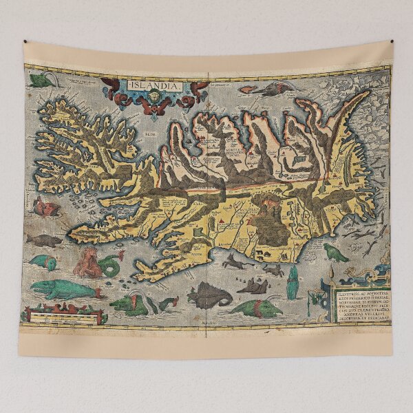 Item preview, Medieval Map of Iceland with Sea Monsters designed and sold by worldways.