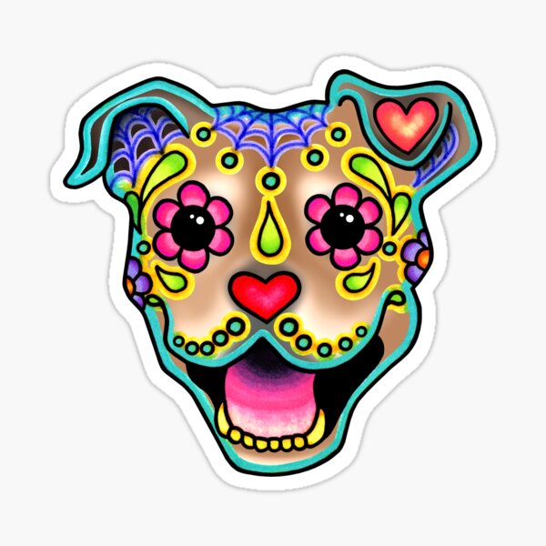 Item preview, Smiling Pit Bull in Fawn - Day of the Dead Happy Pitbull - Sugar Skull Dog designed and sold by Pretty In Ink.