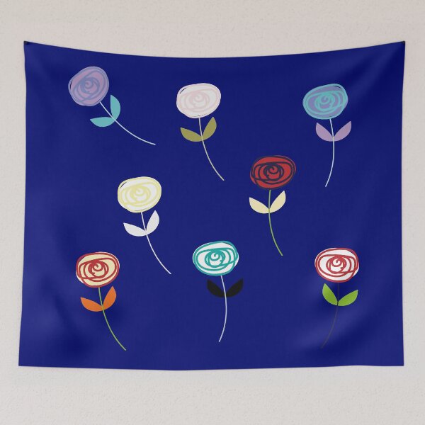 Item preview, Little Rose, cute multi-colour flower icons on midnight blue designed and sold by Susan Marie Williams.