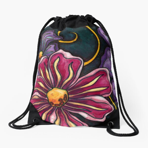 Big purple flowers Drawstring Bag