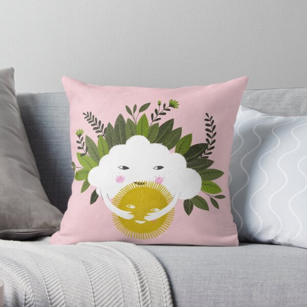 cloud and sun illustration Throw Pillow