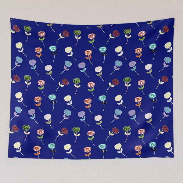 Item preview, Little Rose, cute multi-colour fashion print on midnight blue designed and sold by Susan Marie Williams.