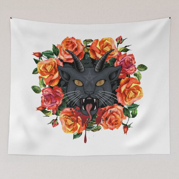 Item preview, Satanic Cat with Roses designed and sold by Nathalie Aynié.