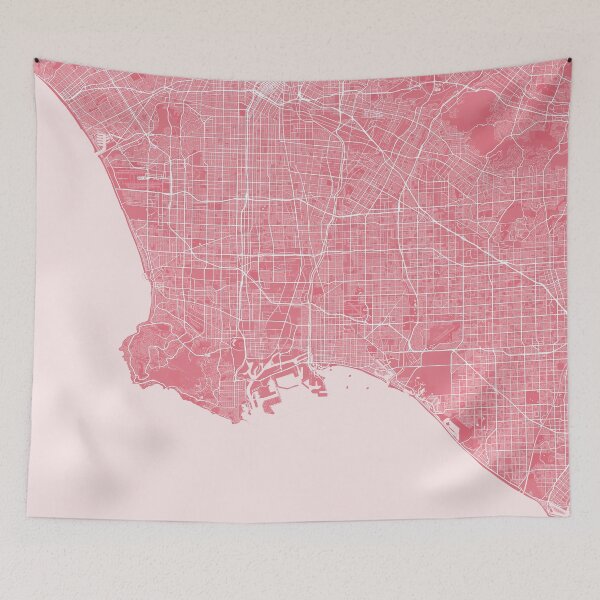 Item preview, Los Angeles minimalistic map monochrome pink designed and sold by softlycarol.