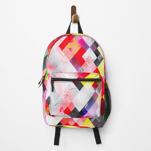 Item preview, colorful geometric square pixel pattern abstract in red pink yellow designed and sold by Mrvell.