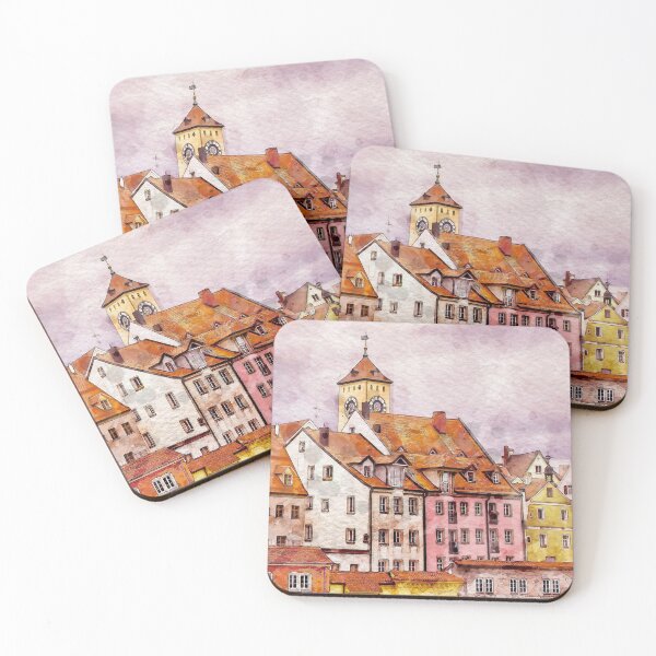 Item preview, Watercolor townscape with colorful colored houses designed and sold by RisingAir.