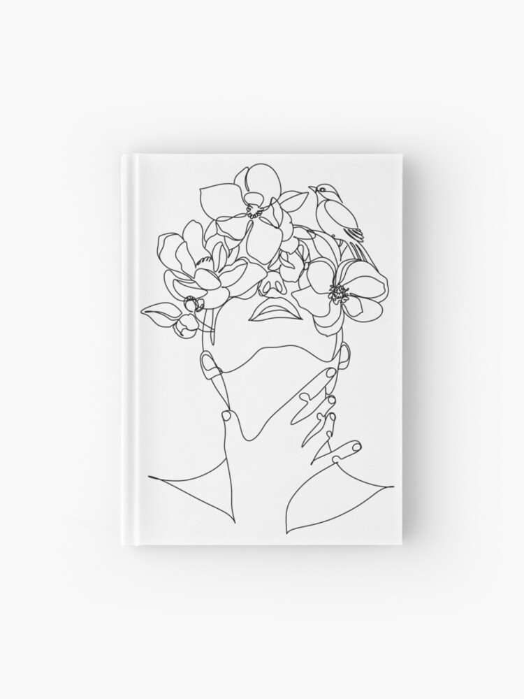 Flower line drawing, creative face fashion, continuous line drawing art,  one line drawing design Spiral Notebook