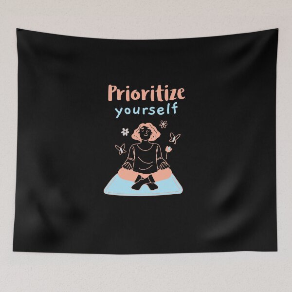 Item preview, Prioritize yourself - young woman doing yoga butterflies designed and sold by GLwithUs.