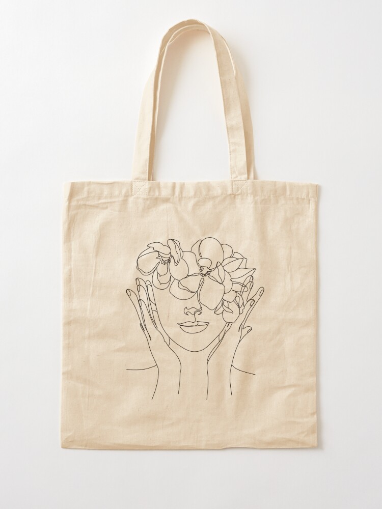 Cute Tote Bags Aesthetic Canvas Women's Face Flower Line Art