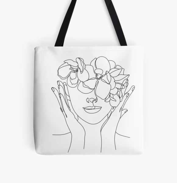 Woman Faces with Flowers Line Art, Female Face Line Art Print