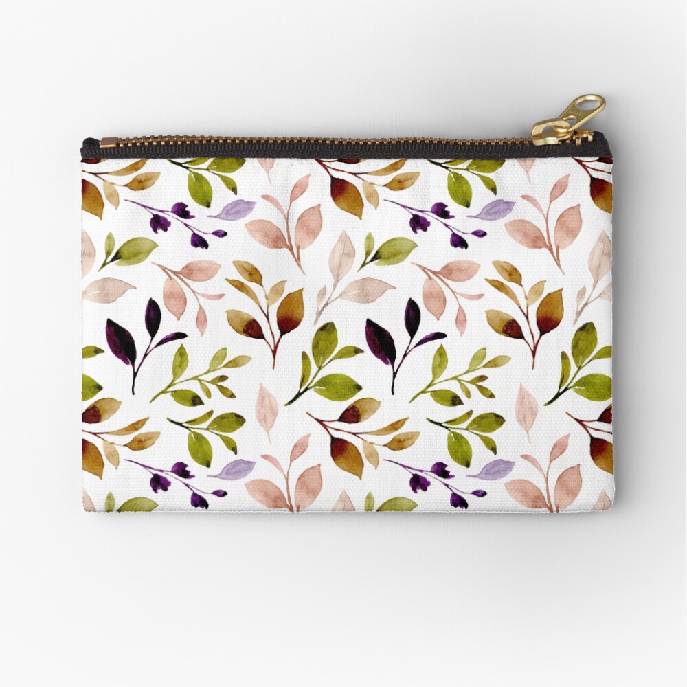 Leaf painting in watercolor Zipper Pouch