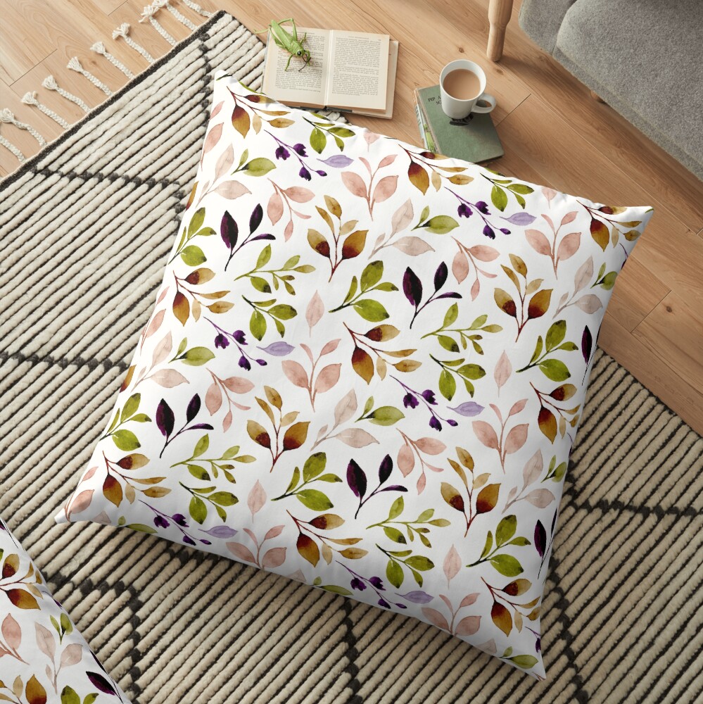 Leaf painting in watercolor Floor Pillow