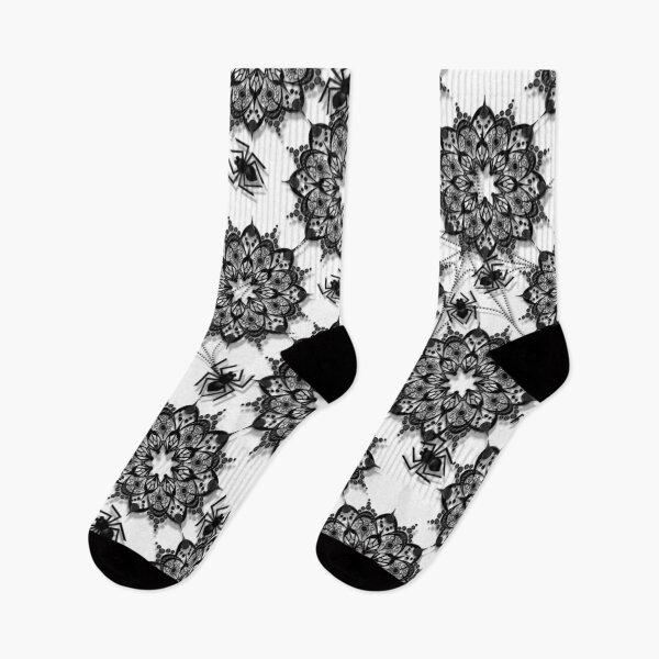 Item preview, Black Spiders and Lace on White with Shadows designed and sold by Sheila Pressley.