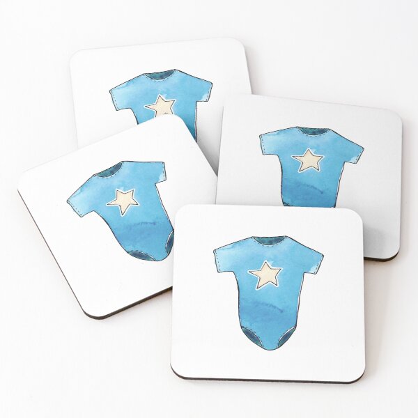 Item preview, Watercolor hand drawn sketch illustration of blue baby bodysuit designed and sold by FuzzyLogicKate.