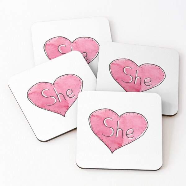 Item preview, Watercolor pink heart with the inscription SHE designed and sold by FuzzyLogicKate.