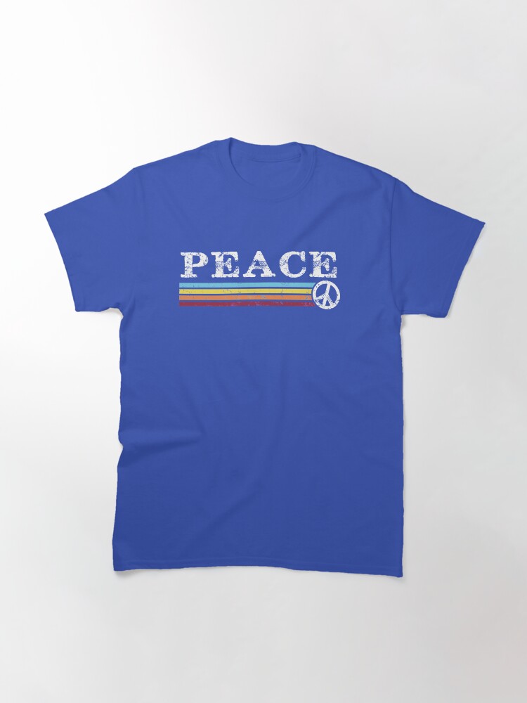 Thumbnail 3 of 7, Classic T-Shirt, Peace REtro Rainbow 70s Stripes designed and sold by jitterfly.